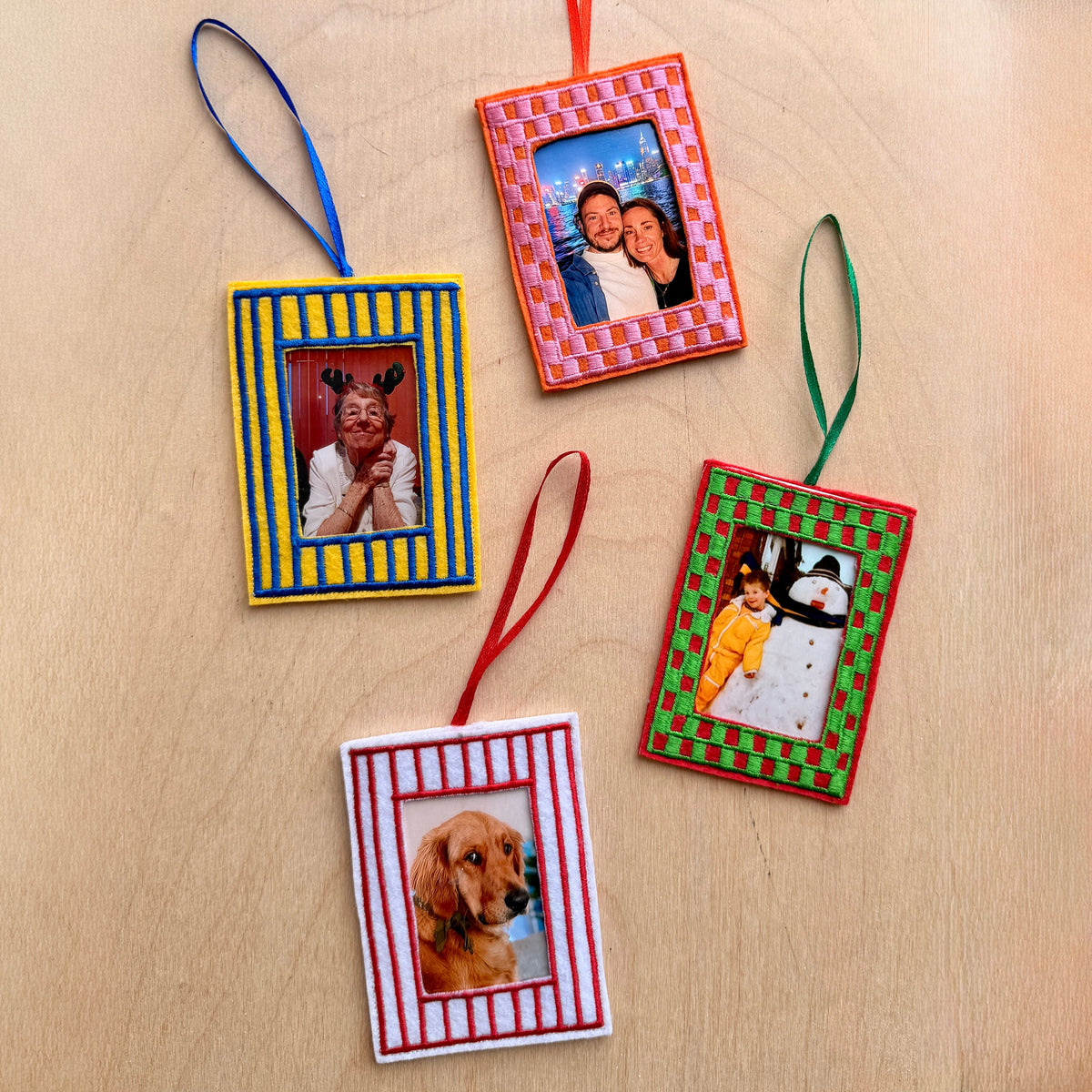 Photo Frame Embroidered Decoration, Pink & Orange
