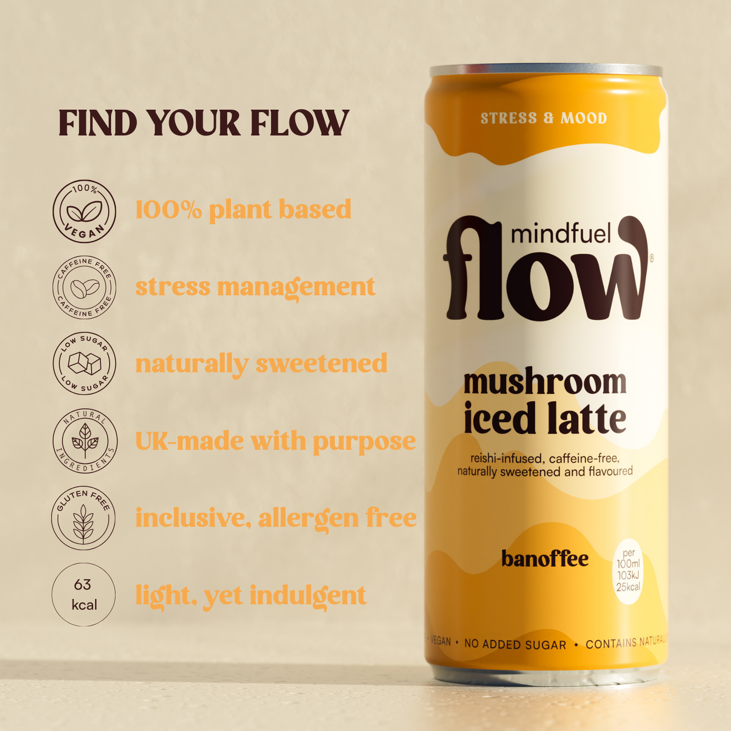 Mindfuel FLOW® RESTORE 250ml – Banoffee Adaptogen Drink for Stress & Mood Support