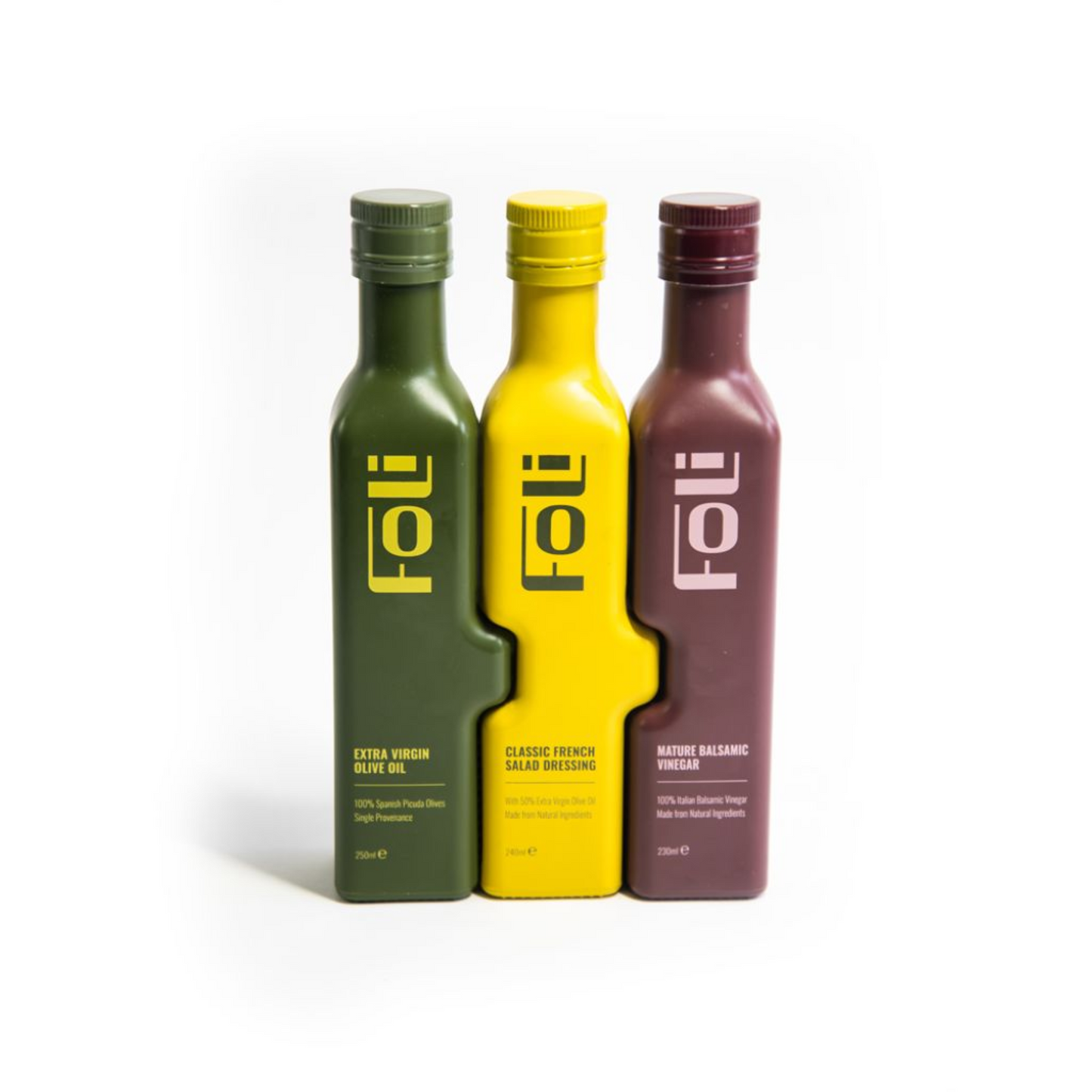 FOLI PREMIUM DRESSING TRIO GIFT SET: Extra Virgin Olive Oil Picuda 250ml, French Salad Dressing 240ml & Mature Balsamic Vinegar 230ml