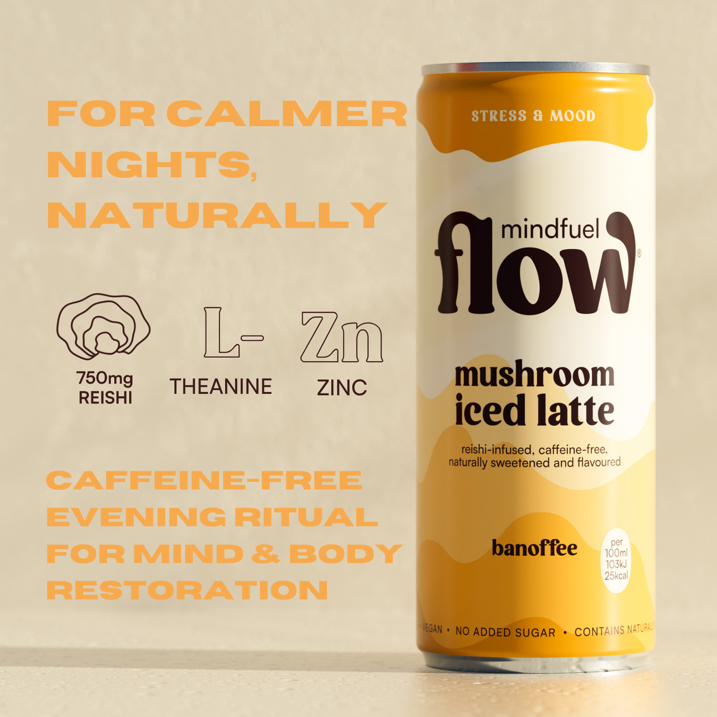 Mindfuel FLOW® RESTORE 250ml – Banoffee Adaptogen Drink for Stress & Mood Support