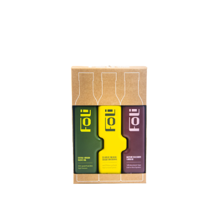 FOLI PREMIUM DRESSING TRIO GIFT SET: Extra Virgin Olive Oil Picuda 250ml, French Salad Dressing 240ml & Mature Balsamic Vinegar 230ml