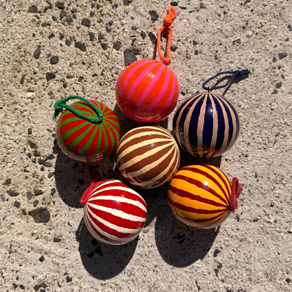 Stripe Papier Mache Bauble, Pink & Orange