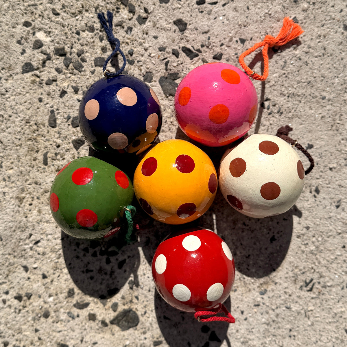 Polka Dot Papier Mache Bauble, Navy & Nude