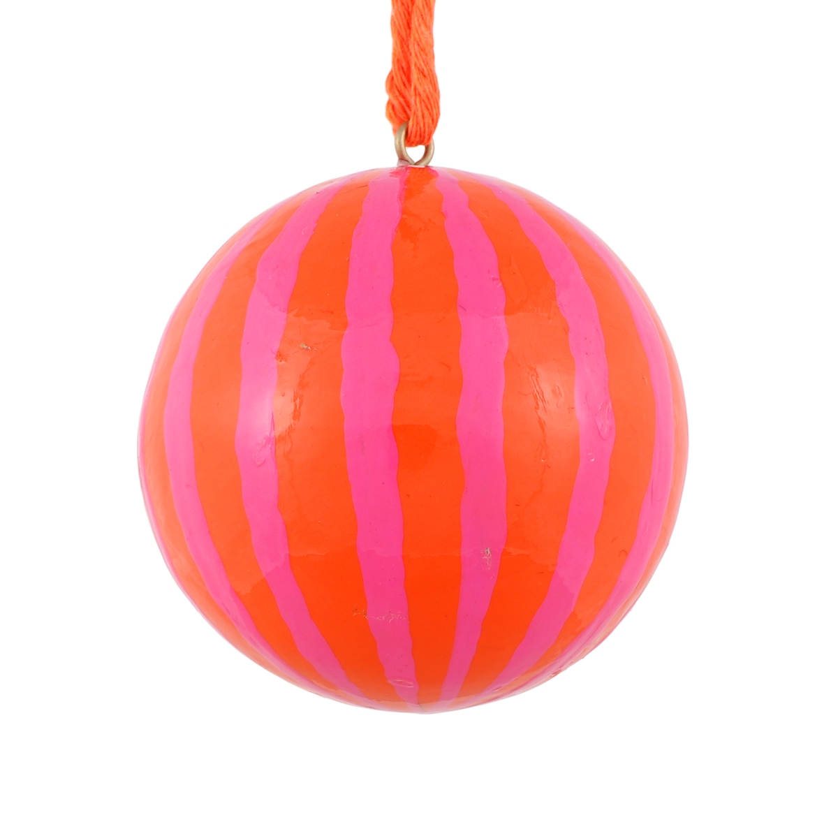 Stripe Papier Mache Bauble, Pink & Orange
