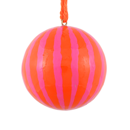 Stripe Papier Mache Bauble, Pink & Orange
