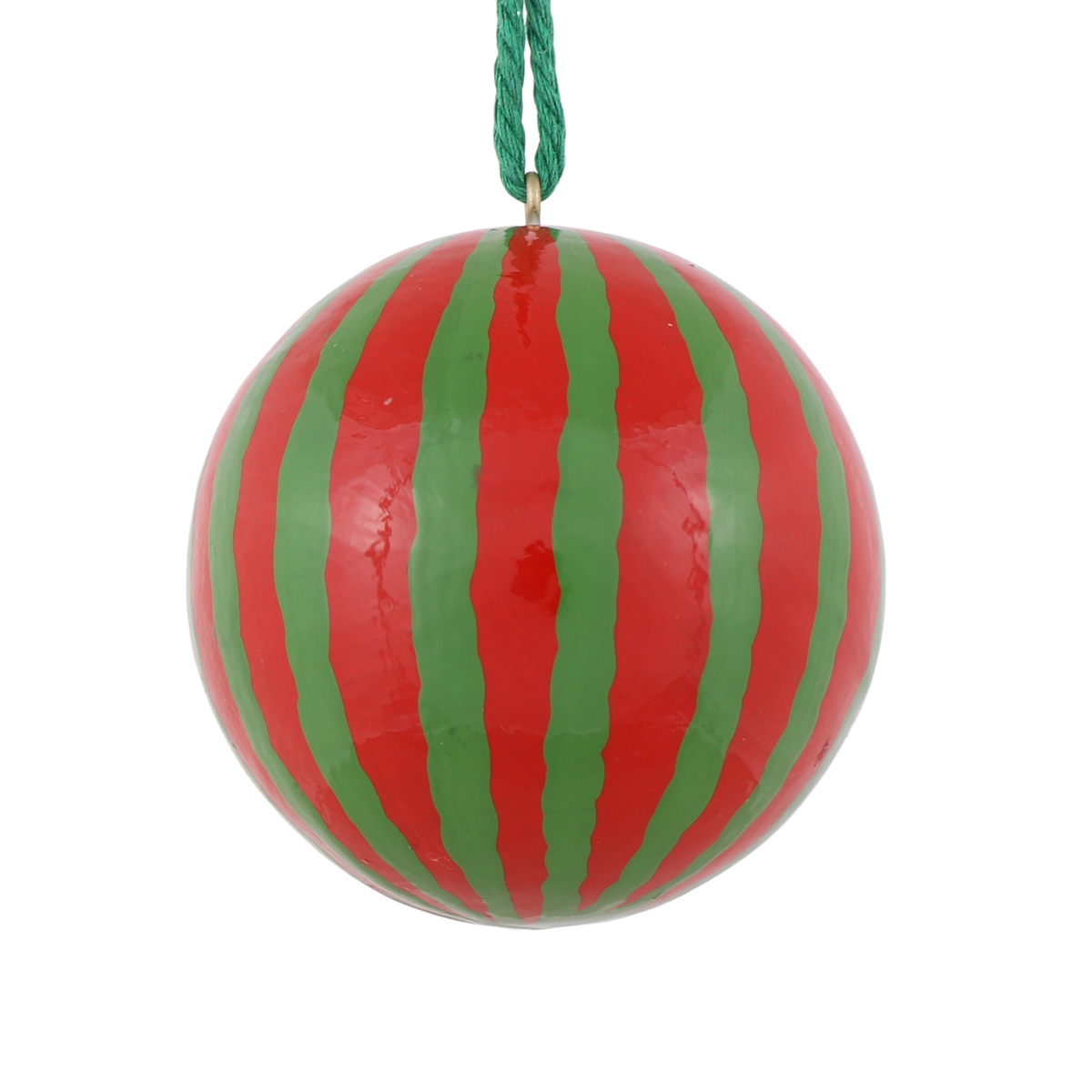 Stripe Papier Mache Bauble, Green & Red