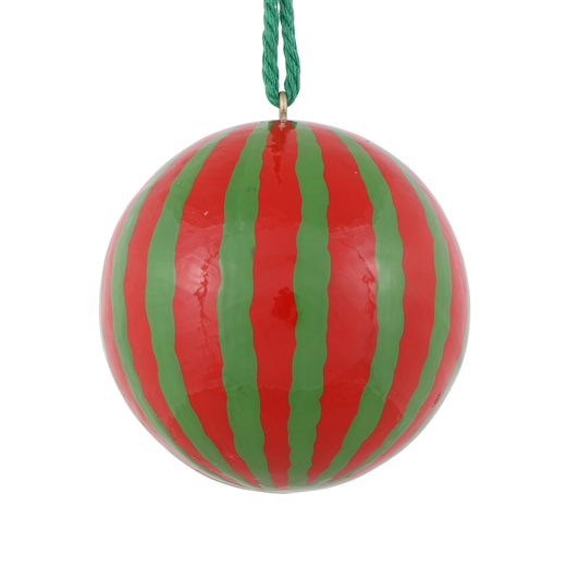 Stripe Papier Mache Bauble, Green & Red
