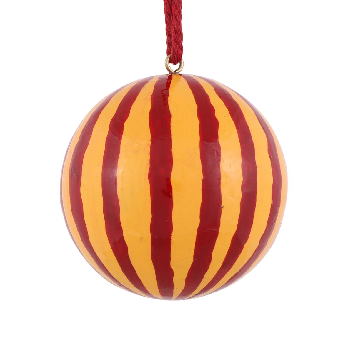 Stripe Papier Mache Bauble, Mustard & Crimson