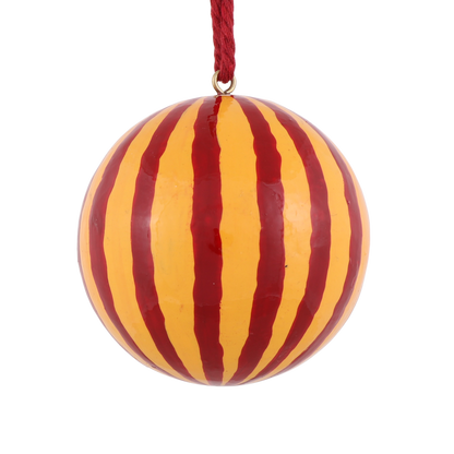 Stripe Papier Mache Bauble, Mustard & Crimson