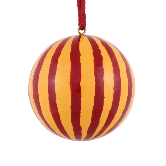 Stripe Papier Mache Bauble, Mustard & Crimson