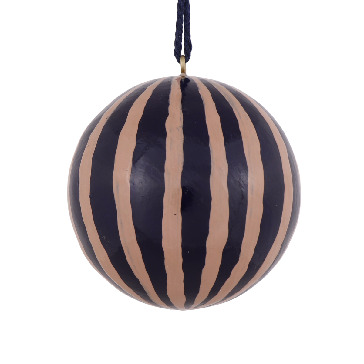 Stripe Papier Mache Bauble, Navy & Nude