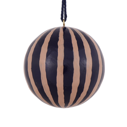 Stripe Papier Mache Bauble, Navy & Nude