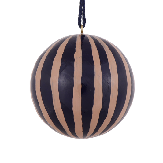 Stripe Papier Mache Bauble, Navy & Nude