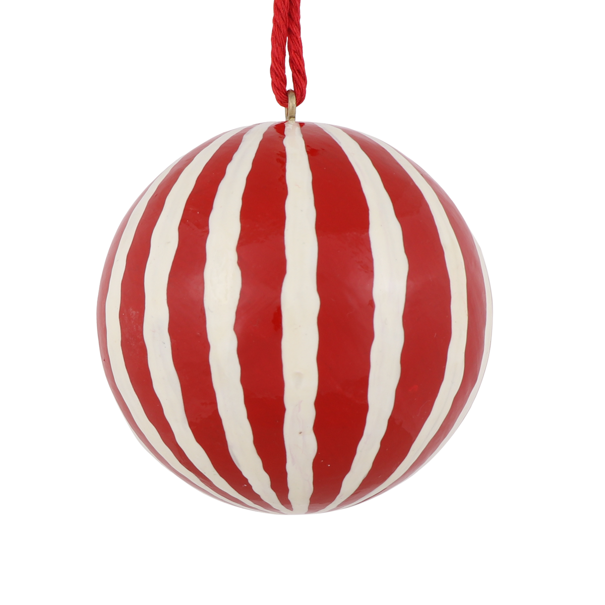 Stripe Papier Mache Bauble, Red & White