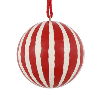 Stripe Papier Mache Bauble, Red & White