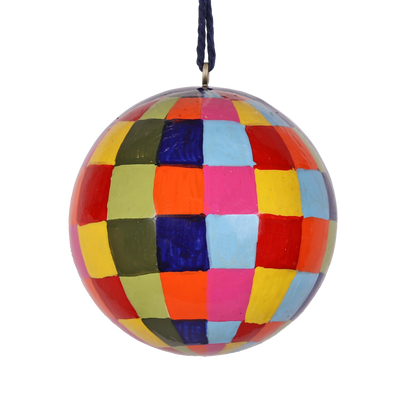 Papier Mache Multicolour Bauble, Checkered