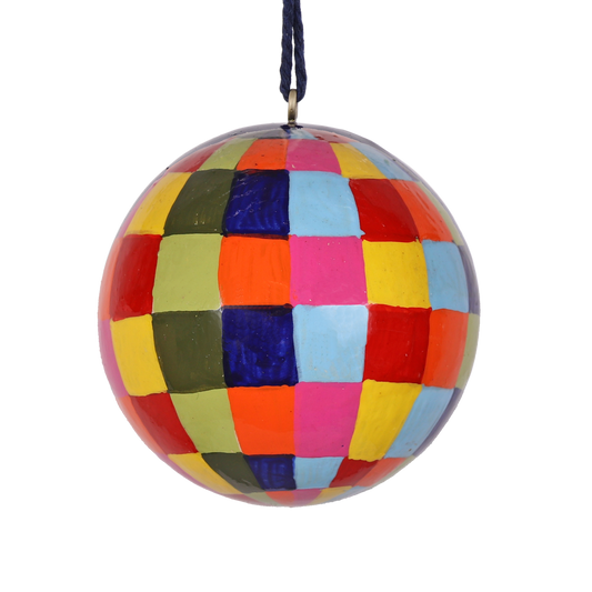 Papier Mache Multicolour Bauble, Checkered