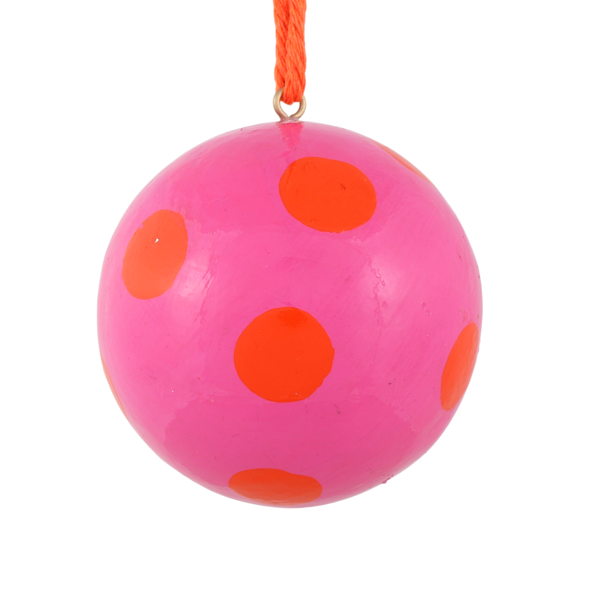Polka Dot Papier Mache Bauble, Pink & Orange
