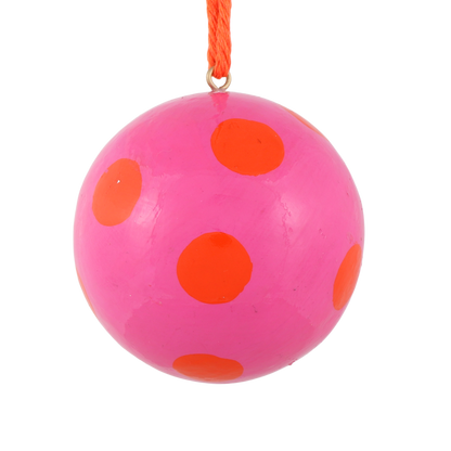 Polka Dot Papier Mache Bauble, Pink & Orange