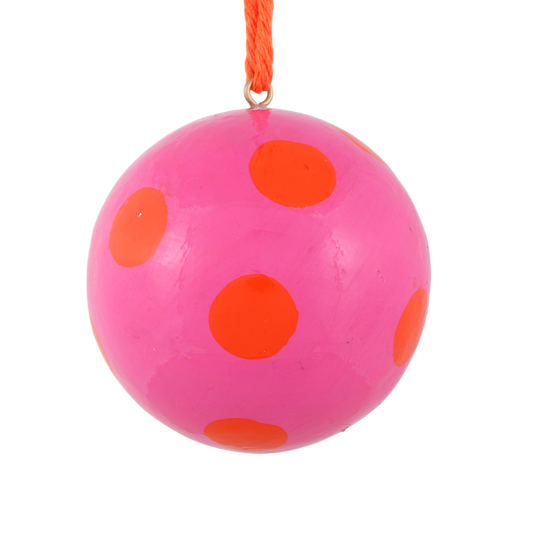 Polka Dot Papier Mache Bauble, Pink & Orange