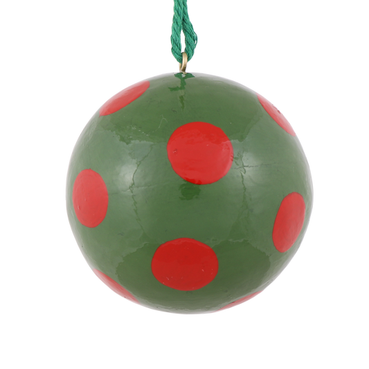 Polka Dot Papier Mache Bauble, Green & Red