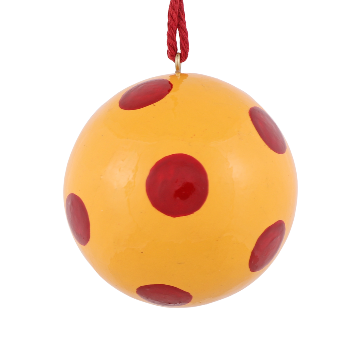 Polka Dot Papier Mache Bauble, Mustard & Crimson