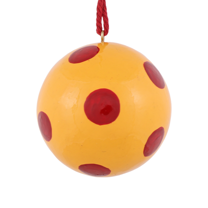 Polka Dot Papier Mache Bauble, Mustard & Crimson