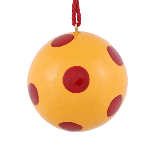 Polka Dot Papier Mache Bauble, Mustard & Crimson