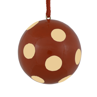 Polka Dot Papier Mache Bauble, Natural & Chestnut