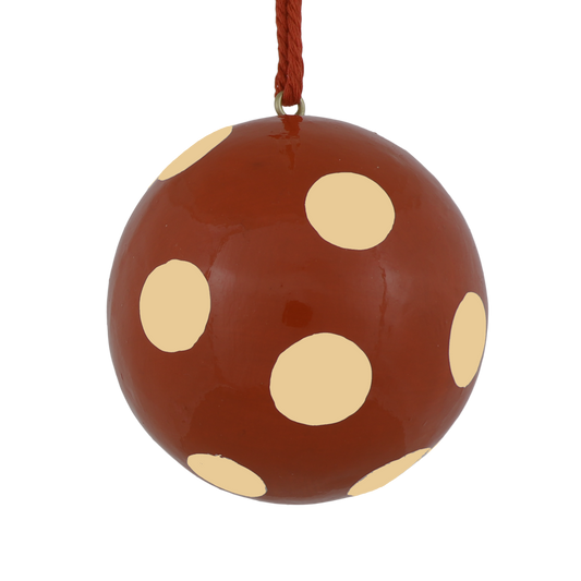 Polka Dot Papier Mache Bauble, Natural & Chestnut