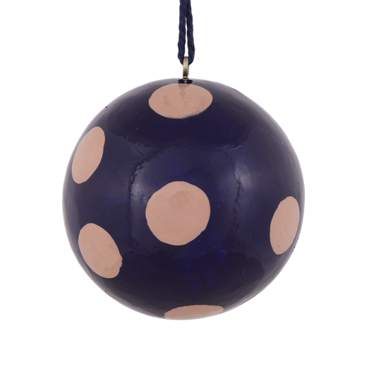 Polka Dot Papier Mache Bauble, Navy & Nude