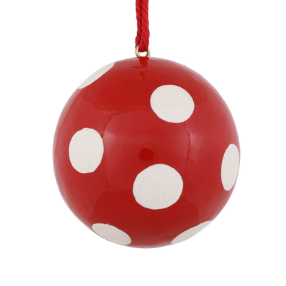 Polka Dot Papier Mache Bauble, Red & White