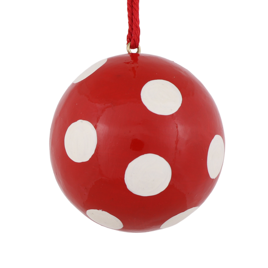 Polka Dot Papier Mache Bauble, Red & White