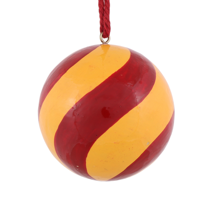 Swirl Papier Mache Bauble, Mustard & Crimson