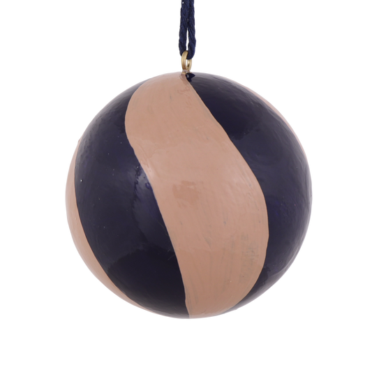 Swirl Papier Mache Bauble, Navy & Nude