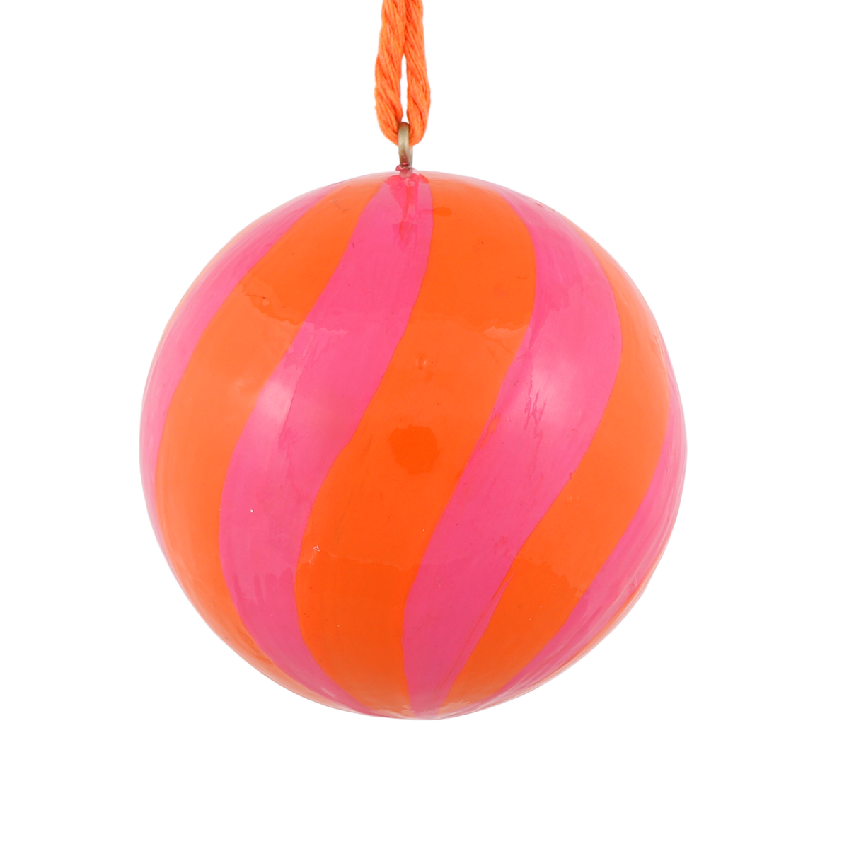 Swirl Papier Mache Bauble, Pink & Orange