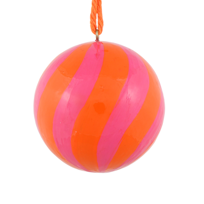 Swirl Papier Mache Bauble, Pink & Orange