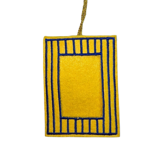Photo Frame Embroidered Decoration, Navy & Yellow