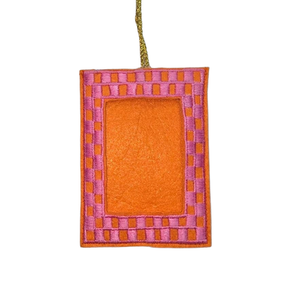 Photo Frame Embroidered Decoration, Pink & Orange