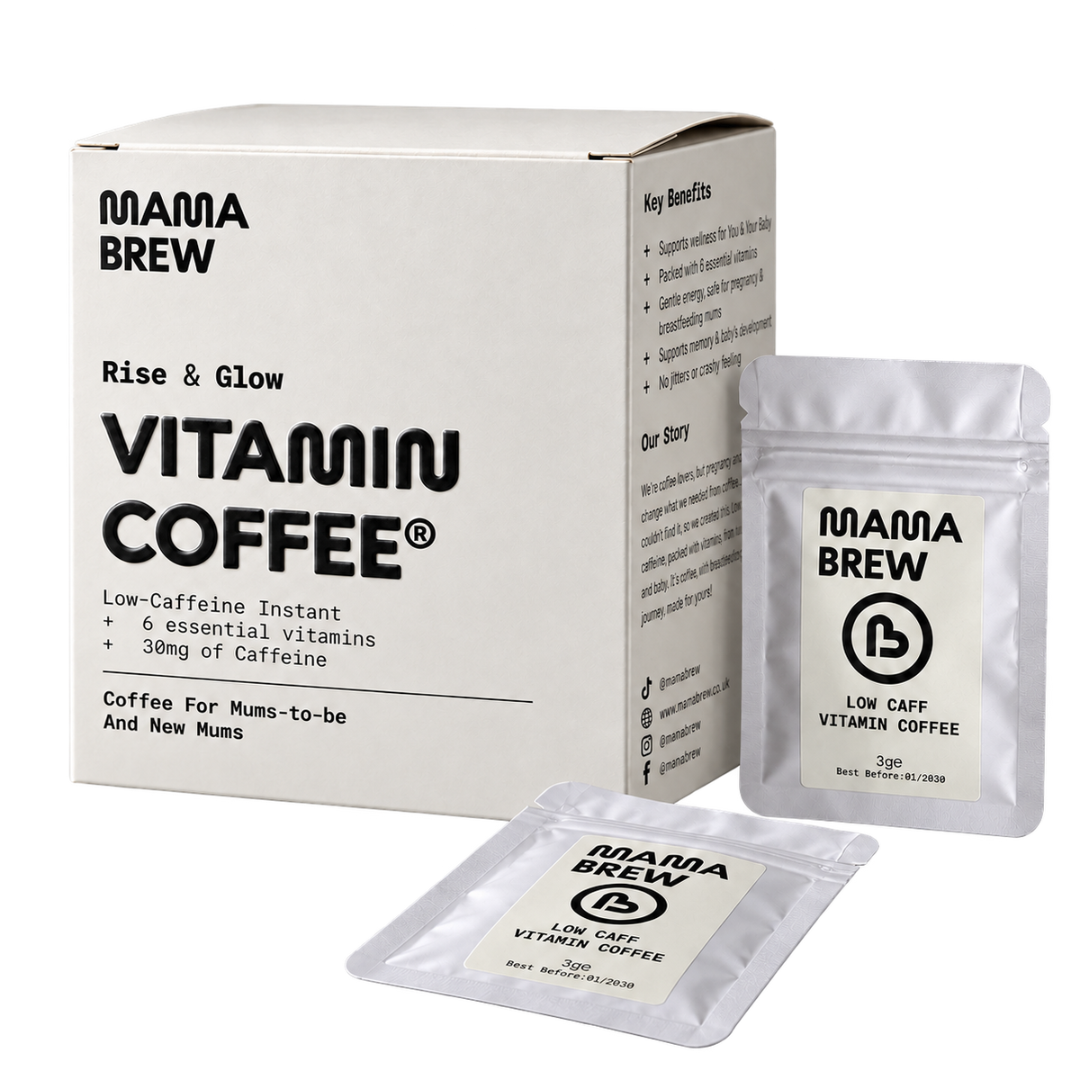 Mama Brew Low Caff Instant Coffee, 15 Sachets, for Pregnancy & Breastfeeding