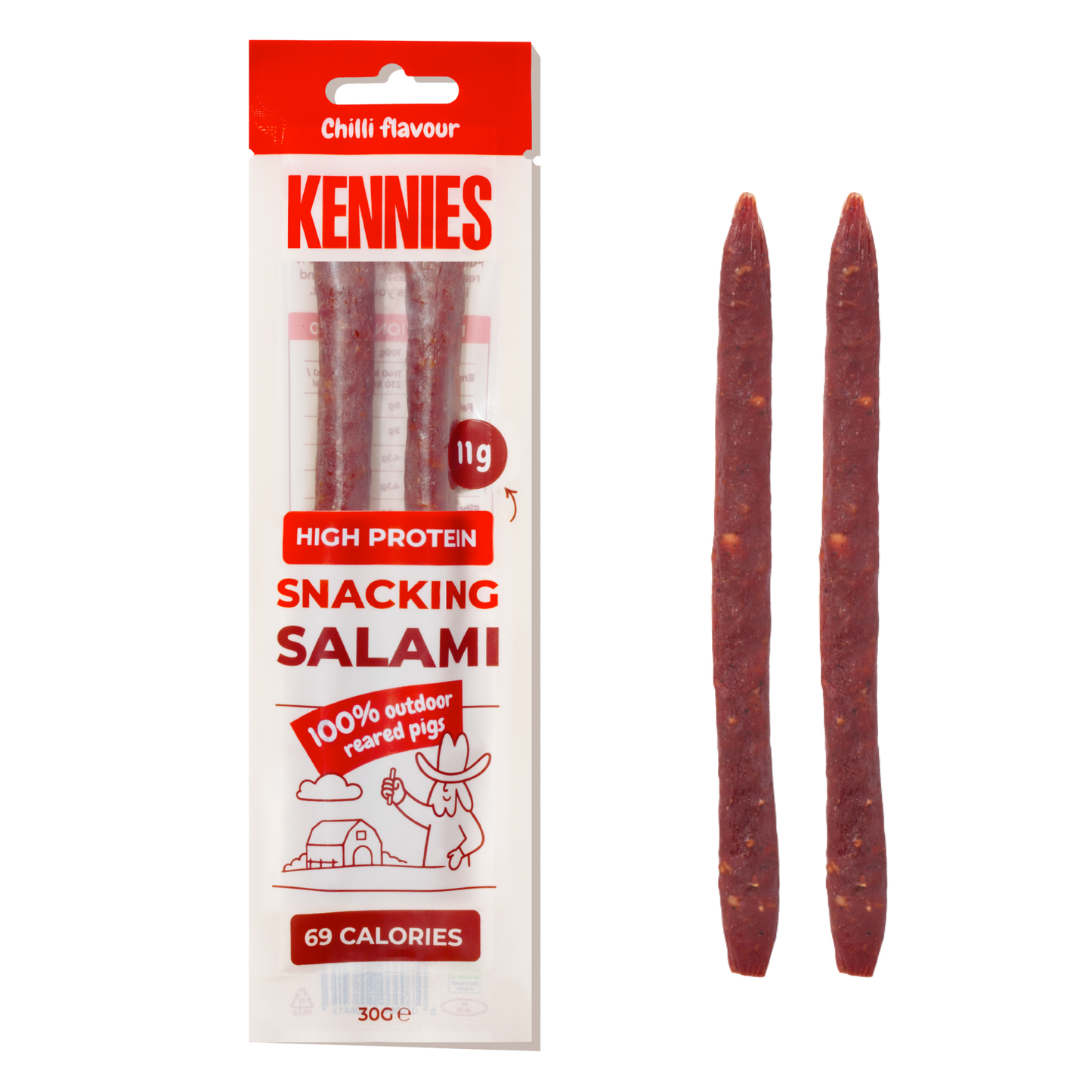 Kennies – Chilli Snacking Salami – 12x30g