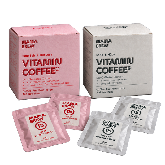 Mama Brew Decaf + Low Caff Bundle, 30 Sachets, Instant Coffee for Pregnancy & Breastfeeding